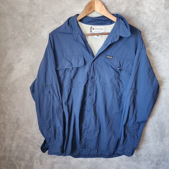 Columbia Titanium Men's Large Blue Hiking Shirt - Mesh Lined Collar - Picture 1 of 7